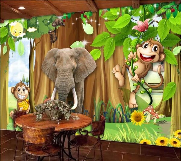 Hintergrundbilder Custom po Mural 3D Tapete Bild Kinder Raum Cartoon Wald Tierdekormale Wand für Wände 3 D.