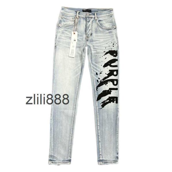 Lila Jeans Jeans für Männer gestapelt Jeans Männer Zipper Fliegen Klassische Briefhosen Jeans Streetwear Casual Jogginghose Big Boy Jeans Schlanker Fit High Stretch Jean 28-38