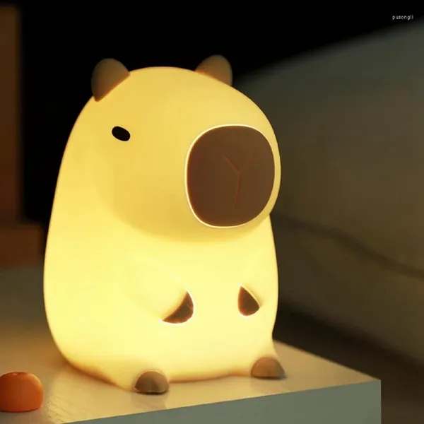 Luzes noturnas Capybara Chick Silicone Animal Kids Bebê recarregável Lâmpada de decoração de mesa de mesa