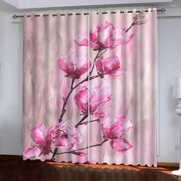 Tende pink botanical pesca branca albero 3d tende da tonalità 3d tende a 2 pannelli di lusso di lusso decorazioni per finestre camera da letto classica