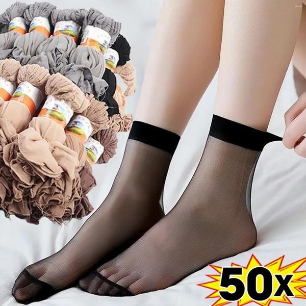 Frauen Socken 10/50pcs schwarze transparente Haut Ultradünn dünner Kristall Kurzer Knöchel Socken lässige Meias sexy Sommereis Seiden Sox