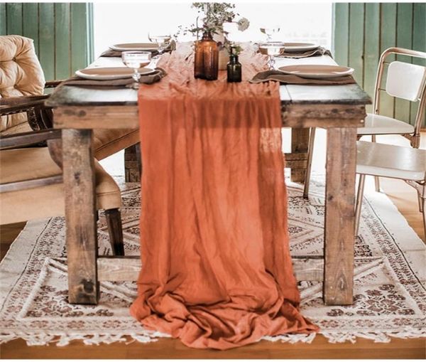 Ru075e maßgeschneiderte Hochzeitsgeschenk Weiche Baumwolle Gold Rouge rosa staubig rosa gelbe Elfenbein Navy Cheesecloth Gaze Tisch Runner 224501392