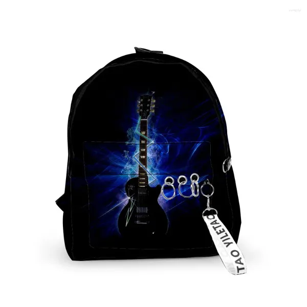 Backpack Fashion Gitarre Notebook Backpacks Jungen/Mädchen Schülerschule 3D -Druck Schlüsselanhänger Oxford wasserdichte lustige süße kleine