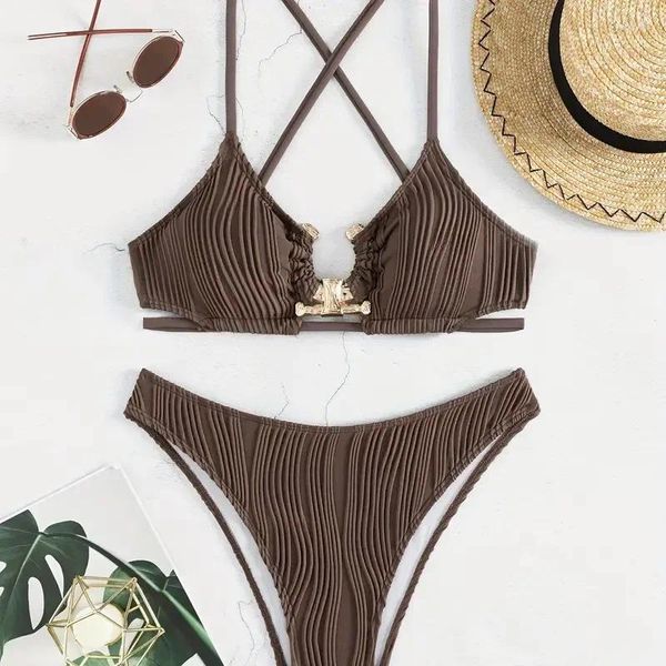 Swimwear femminile 2024 sexy Bikini High Bikini Solido Push Up Women Swimsuit Female Due pezzi Accessori per bagni da bagno per bagni da bagno.