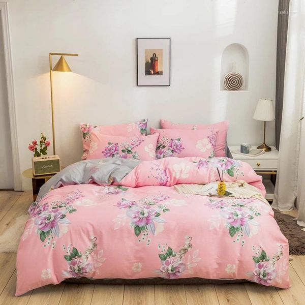 Set di biancheria da letto primavera set autunnale copripiumino di fiori in stile pastorale foglio di biancheria rosa rosa