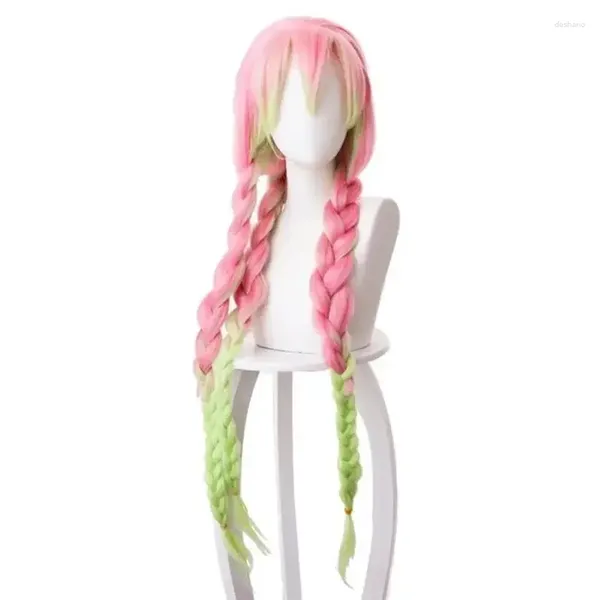 Parte de Party Anime Kanroji Mitsuri Kimetsu No Yaiba Cosplay Wigs Rosa Gradiente Verde Cabelo
