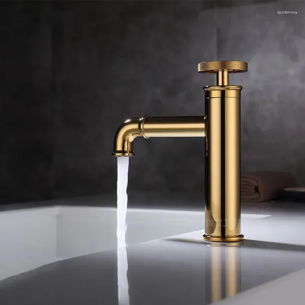 Rubinetti del lavandino da bagno stile industriale tutto il rubinetto in ottone in oro freddo mixer a rubine