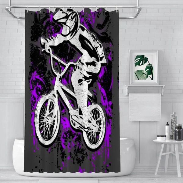 Duschvorhänge lila BMX Bekleidung Badezimmer Fahrradfahrrad Radfahren wasserdichte Partition Vorhang gestaltet Wohnkulturzubehör