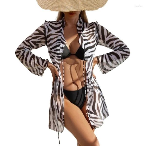 Damen Sommer Bikini Cover-ups Sexy Semi-Heer Badeanzüge Coverup Beach Dress-Swimwear Casual Lose Beachwear mit Gürtel