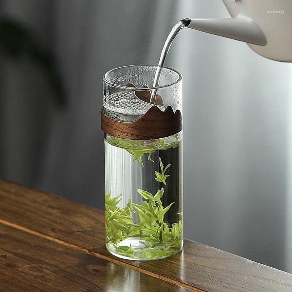 Conjuntos de Teaware | Transparente Glass Tea Cup Filtrando Crescente Set Office Office contra a água sozinha