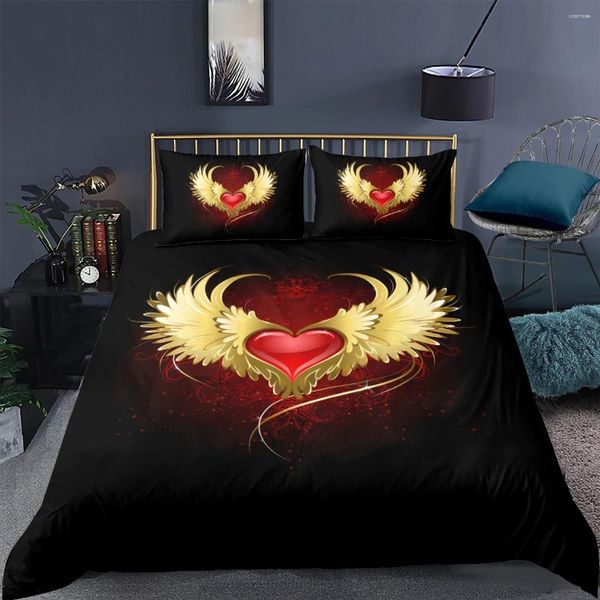 Conjuntos de cama conjuntos de tampa de edredão 3D Casos de edredom Capas de travesseiros Twin duplo de tamanho único Love Pattren Custom Black Bed Linens