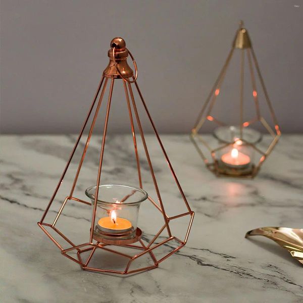 Titulares de vela Geométrico em forma de diamante em forma de liga emoldurada por porta -chá Candlestick para barra de cafe