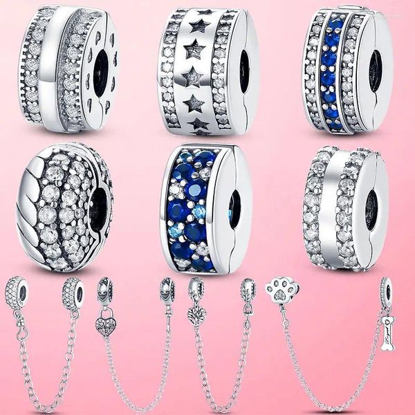 Loose Edelsteine Clasp Clip 925 Silber Sicherheitskette Charme Sterne Perlen Stopper Fit Original Pandoradora Armband DIY Juwely