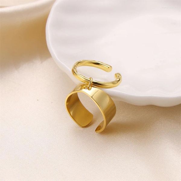Clusterringe Frauen Fashion Double Circle Design Edelstahl Offener Ring Gold-plattierte glänzende Oberfläche nicht verblassen