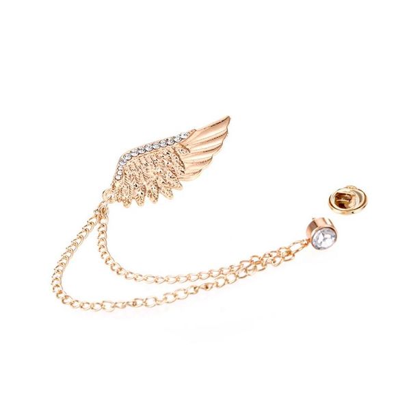 2020 Novo requintado Moda Golden Wings Broches Menwomen039s Rhinestone Chain Broche Coat Pins Suit Collar Acessórios Presente 14415397