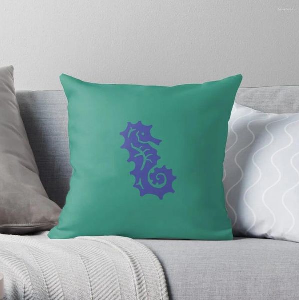 Подушка синяя эмблема с морской конькой