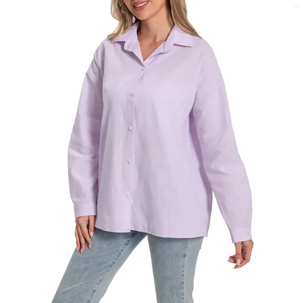 Blouses femininas Primavera e verão Cardigã de manga longa de linho de tamanho largo de camisa térmica túnica túmula térmica