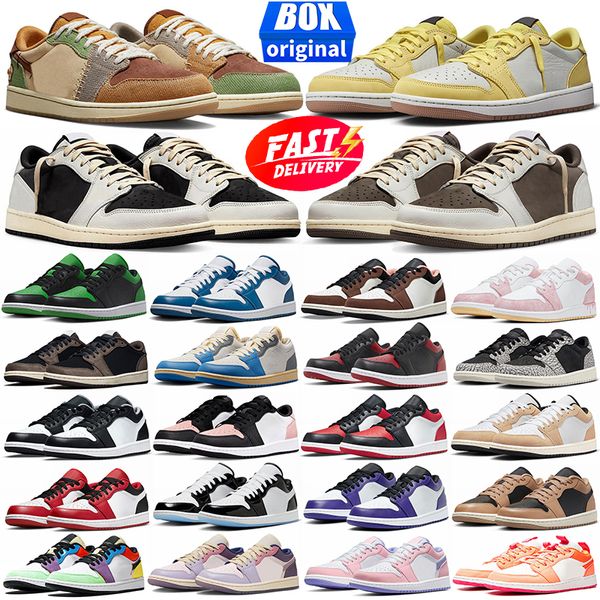 Scarpe di design Scarpe da basket 1S Sneakers Basso Sneaker inversa Mocha Oliva Black Phantom Bred Panda Panda Black Bianco Grigio UNC Voodoo Wolf Men Donne Stippose sportive all'aperto