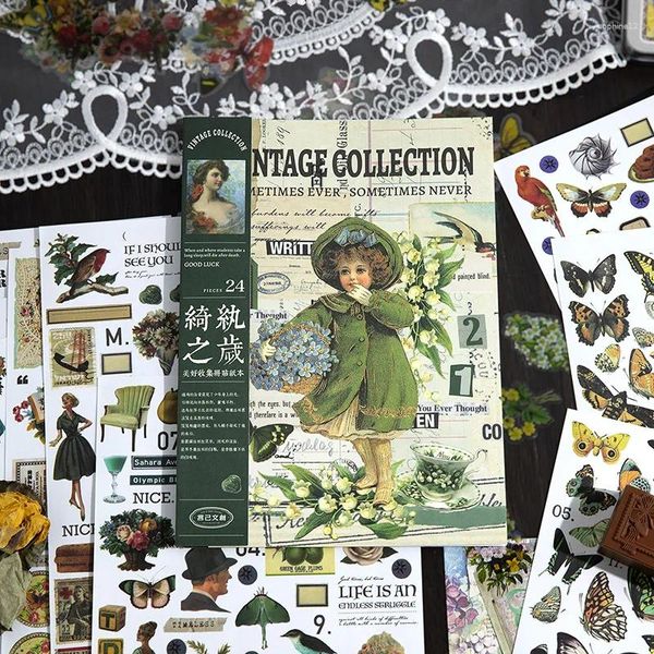 Geschenkverpackung 24 PCs Vintage große Charakterbuchaufkleber Diese DIY -Handzeltmaterial dekorative geklebte Pflanzen Scrapbooking Accessoires