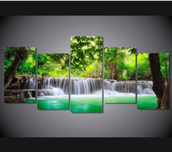 Canvas Poster Home Decor HD -Drucke 5 Stücke natürlicher Wasserfall Gemälde Wandkunstbilder Modular Wohnzimmer2464093