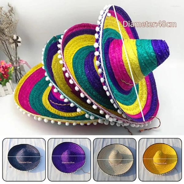 Boinas coloridas largura variação mexicana chapéu de verão sombrero palha de palha decoração de halloween praia ao ar livre