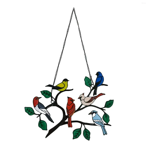 Figurine decorative Ornamento a catena multicolore carina piatta da arte metallica a impiccarti doppio lato sei uccelli suncatcher cardinale regali cardinali