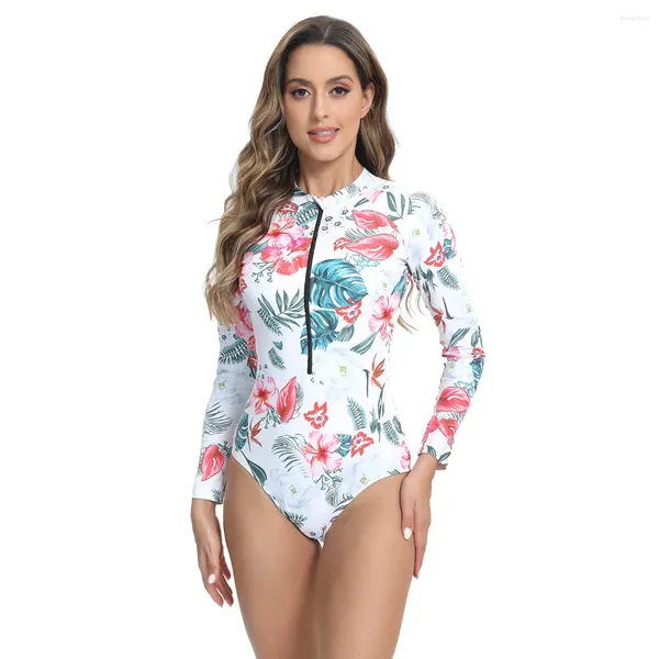 Donne da bagno da bagno femminile femminile 2024 Guardia eruzione cutanea surf sul costume da bagno monopezzo femmina Bikini Stampa floreale Sue abito da bagno Abbigliamento da spiaggia Monokini