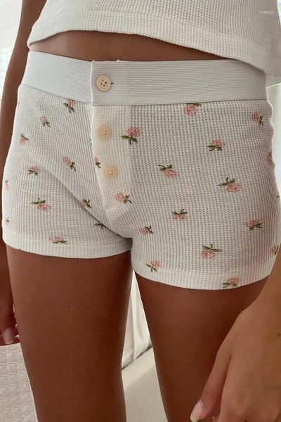 Shorts femininos femininos waffle floral waffle 2024 Moda de verão casual casual casual cueca mobiliário fofo feminino