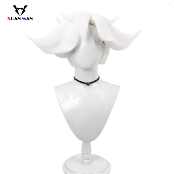 Fornecimento de festas Hasbin Angel Cosplay Costume de peruca branca Cabelo sintético curto resistente ao calor para homens Halloween Prop Wigs Cap