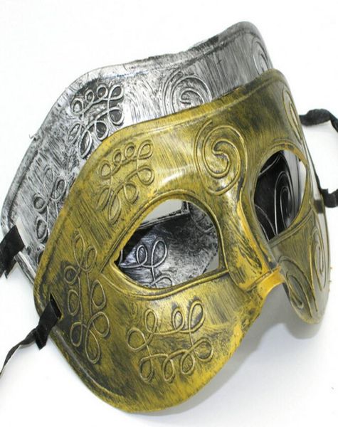 Männer039s Retro Grecoroman Gladiator Masquerade Masken Vintage Goldensilver Maske Silber Karnevalsmaske Herren Halloween Kostüm Par3721519