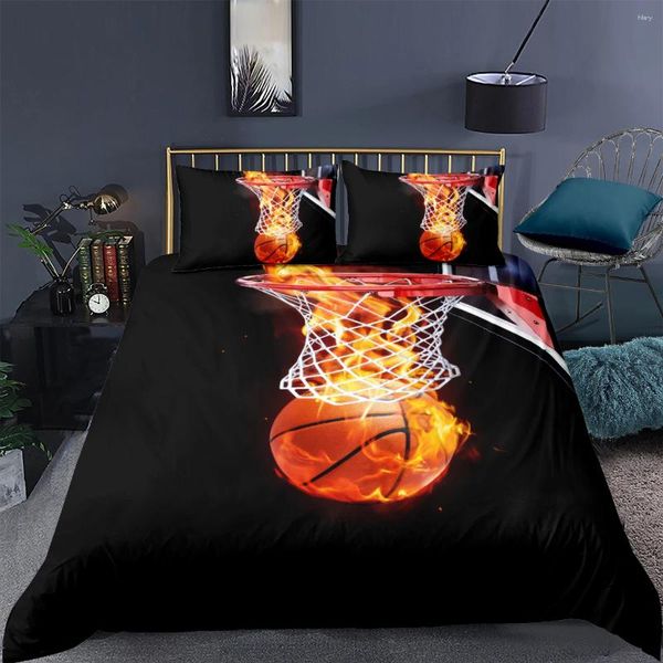 Conjuntos de roupas de cama 3d Basketball Design Tampa de edredão Conjunto de capas de edredom Capas de travesseiros Double um único tamanho completo de tamanho duplo preto