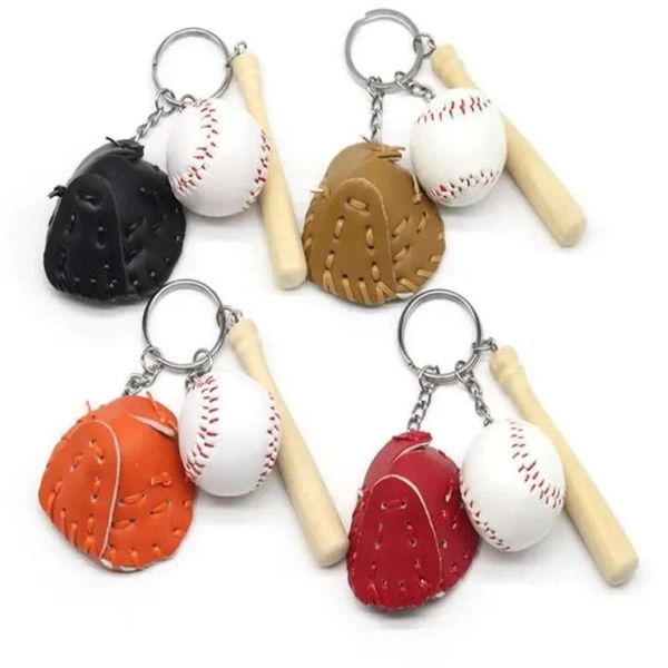 Baseball Party Mini Holz Holz dreiteiliger Handschuh Fledermaus Schlüssel Keychain Sportwagen Kette Key Ring Geschenk für Mann Frauen 0112