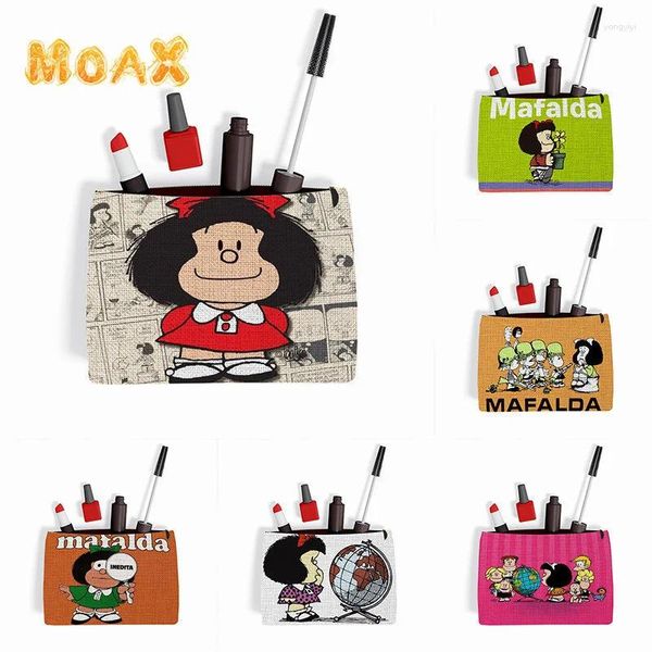 Bolsas de cosméticos Mafalda Cartoon Clutch Lápis Case feminino Bolsa de maquiagem Mini Mini Purse Storage Storage Organizador