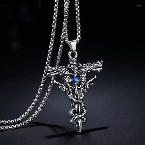 Favor Favor Favor Favory Fashion Titanium Aço Colar de aço para homens liga Double Dragon Sword pingente gargantilha vintage Evil Eye Cross Cross Jewelry Gift