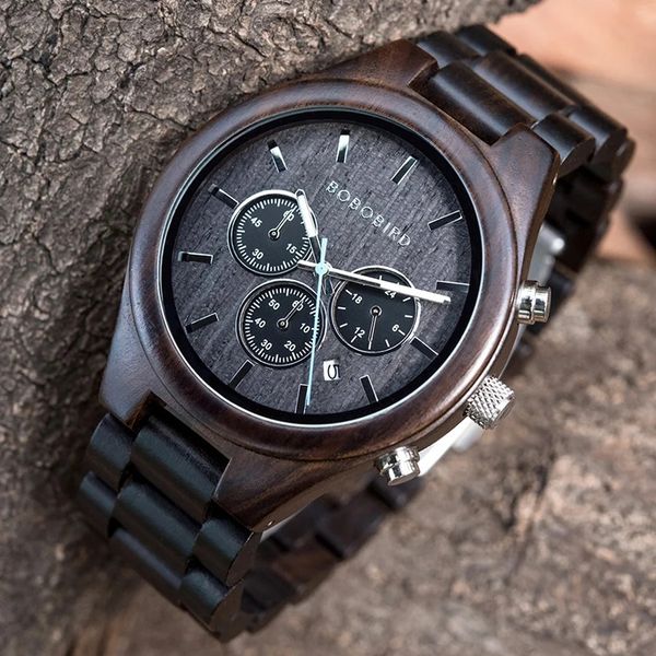 Bobo Bird Ebony Wood Herren Watch Luminous Hand Arms Arms