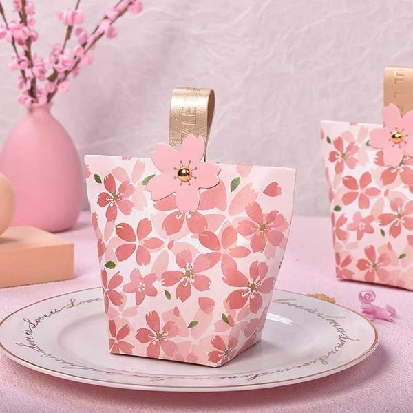 Geschenkverpackung 20 Großhandel einfache Hochzeit Süßigkeiten Kisten Kirschblüten rosa Taschen kleiner Papiergeschenke 240511