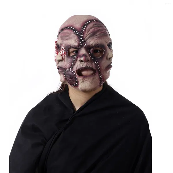 Partyzubehör erwachsen drei Seiten Horror Gesicht auf Kopf beängstigend Halloween Latex Kopfbedeckung Männer gruselige Maskerade Haunted House Cosplay