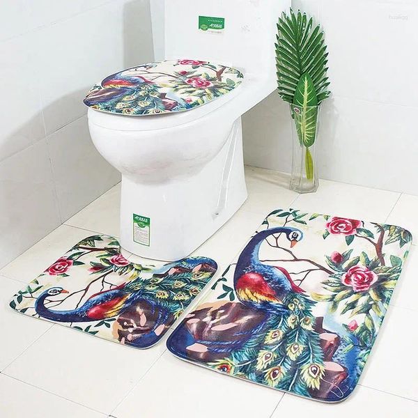Tappeti in stile tappeto da pavimento per bagno in flanella in flanella con copertura del bagno e tappeti non slittati