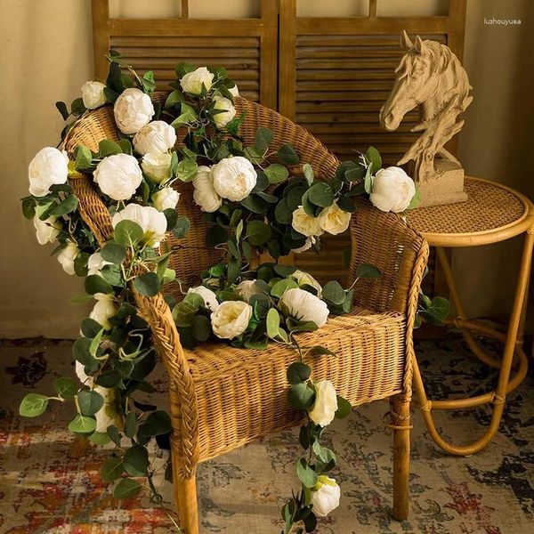 Flores decorativas 1.6m Imitação de seda pano de seda rosa verde videira longa decoração de guirlanda home jardim casamento decoração de Natal Flor falsa