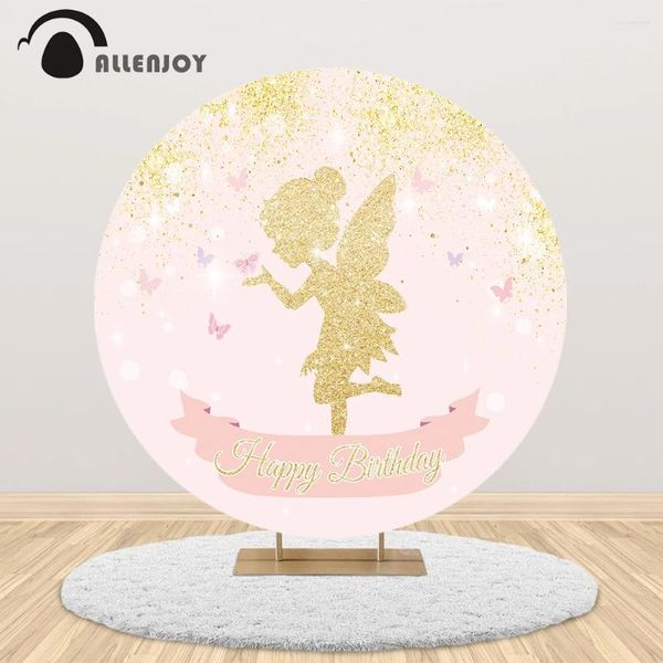 Decorazione per feste Allenjoy Golden Angel Pink Round Sfondi Round Circle Cover Cover Butterfly Birthday Girl Baby Shower Pocall