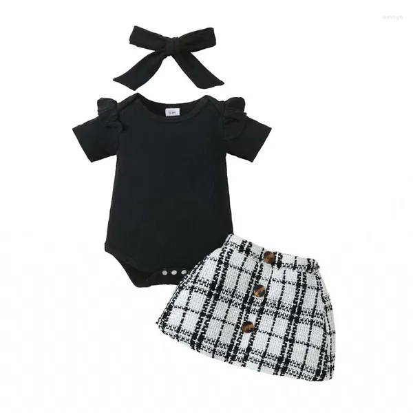 Roupas de roupas nascidas de roupas de bebê com roupas de manga curta preta de manga curta