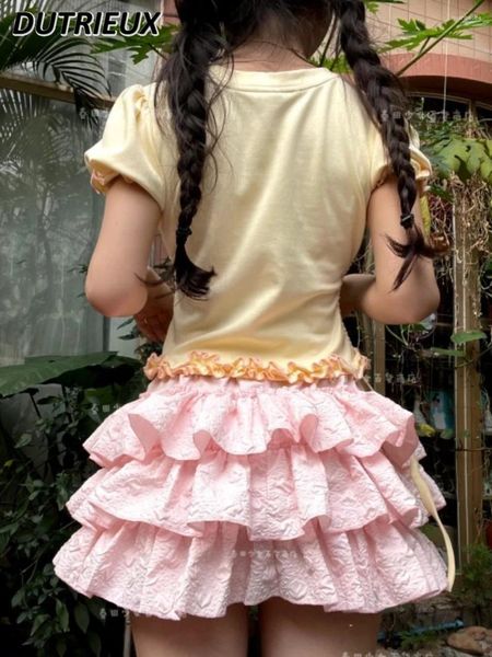 Röcke japanische zerknitterte Blase Jacquard -Kuchenrock süße Mädchen schlanker fit gekräuselte Falten -Pantskirt Frauen Kürbishosen