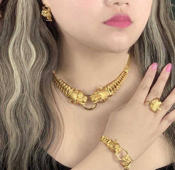 Aniid Dubai Gold Schmucksets für Frauen Big Animal Indian Jewely Afrikanische Designer -Halskette Ringohrring Hochzeitszubehör 21064861566