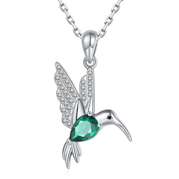 925 Sterling Silber Cute Animal Hummingbird Anhänger Halsketten mit glänzend Zirkonia Kristallschmuck Mutter Tag Geschenke für Frauen 240429