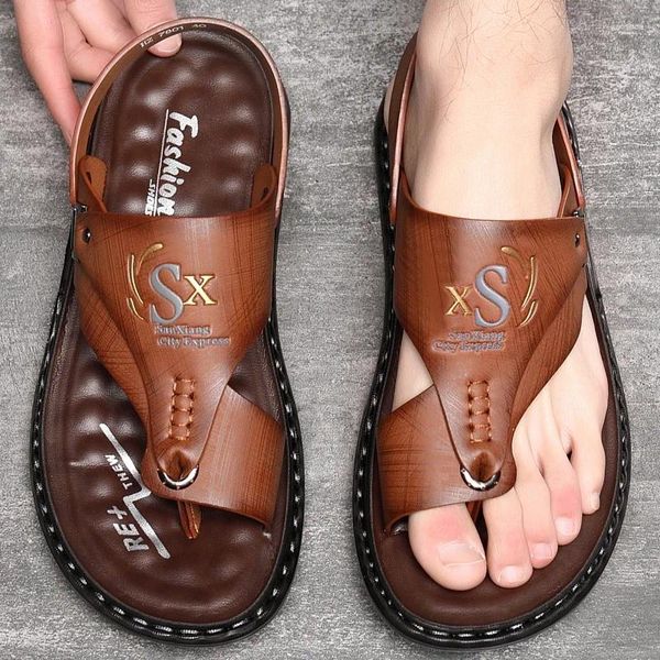 Sandals masculino masculino de verão macio slip slip praia sapatos grandes flip-flops casuais