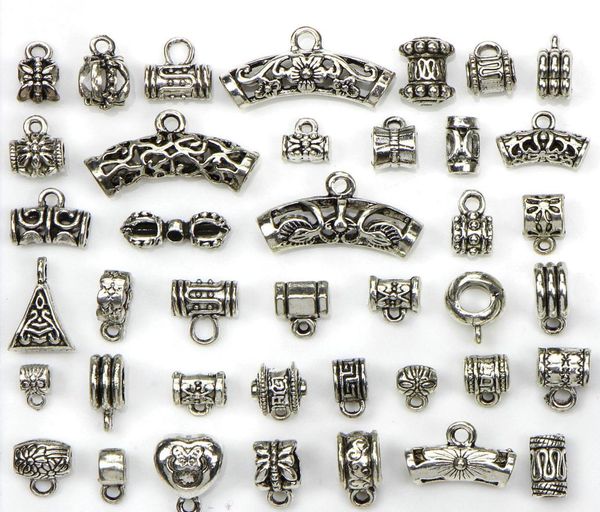 Mix de contas 40 Estilos Antique Liga de prata Prazado Big Hole Hole Tube Spacer Beds Fit Bracelet Diy Colares Pingents Charms Bead6836182