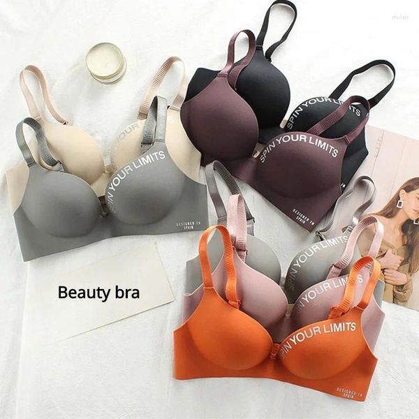 Reggiseno reggiseno da donna lettere inglesi piccole mammelle push-up biancheria intima senza soluzione di continuità no sotterranei