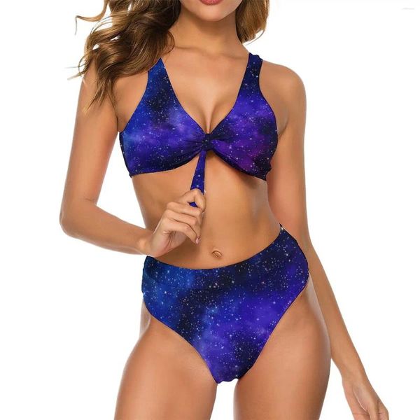 Damen Badebekleidung farbenfrohe Galaxy Bikini Badeanzug Purpur und blau sexy klassische Set weibliche Surf Biquini Geschenk