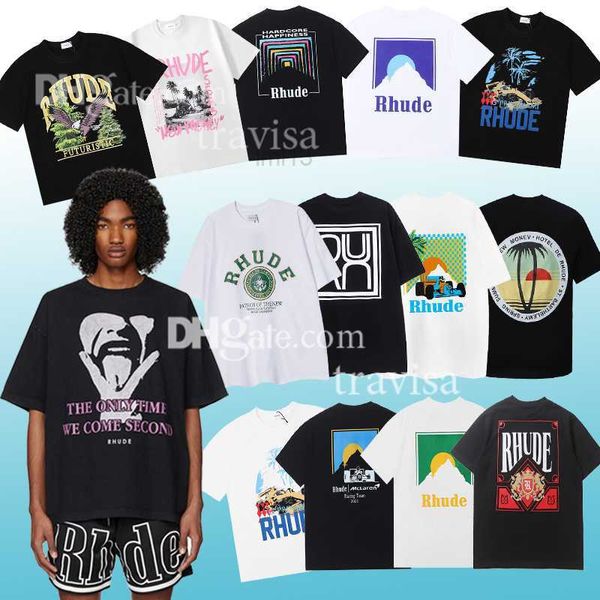 Homens tshirts rhude imprime grande moda masculino e mulher de manga curta qualidade de rua solta plus size casal ffft fit da moda americana marca rhude shirt shirt curta