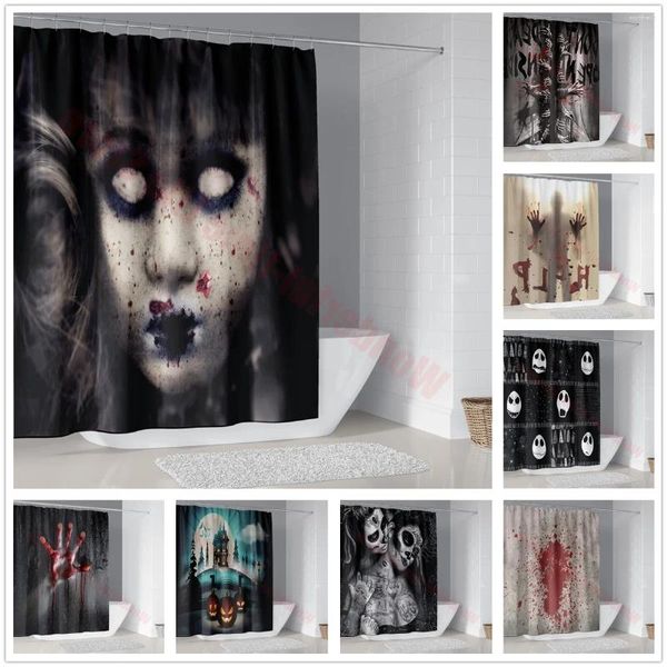 Tende per doccia Halloween Terrena Horror Bloody Hands Labbro da bagno Schermo vano per decorazioni per il bagno tessuto impermeabile con 12 ganci